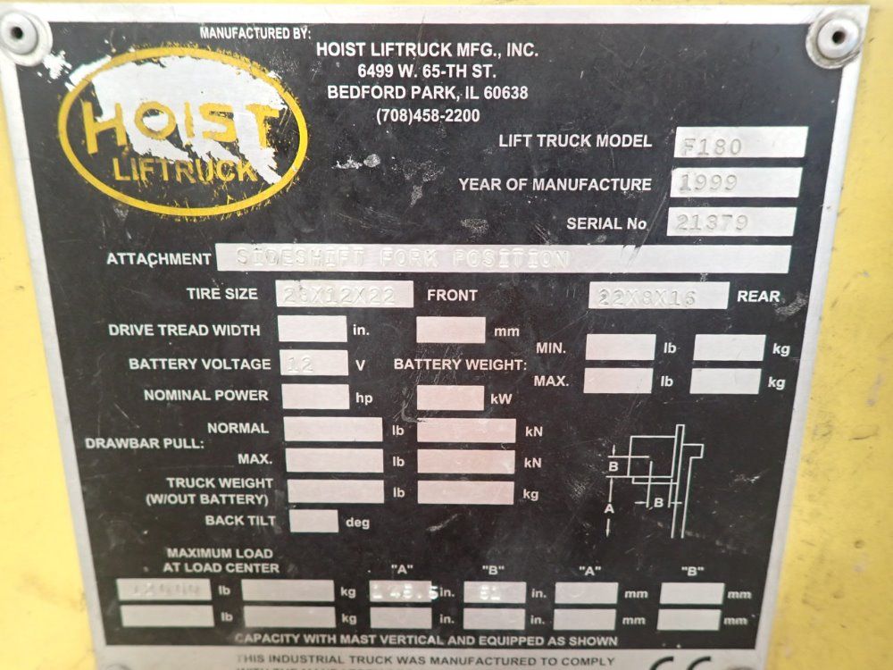 Hoist Liftruck 18000# F180 Propane Forklift - F180