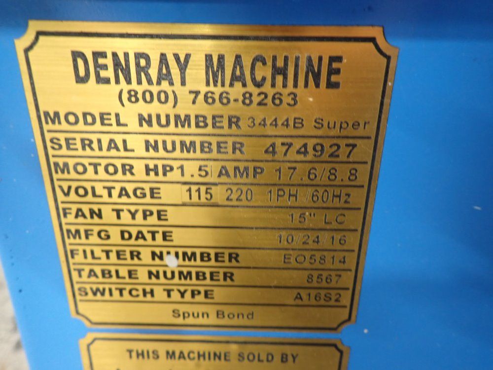 Denray 33" X 43", 1 1/2 Hp Downdraft Table - 3444b Super