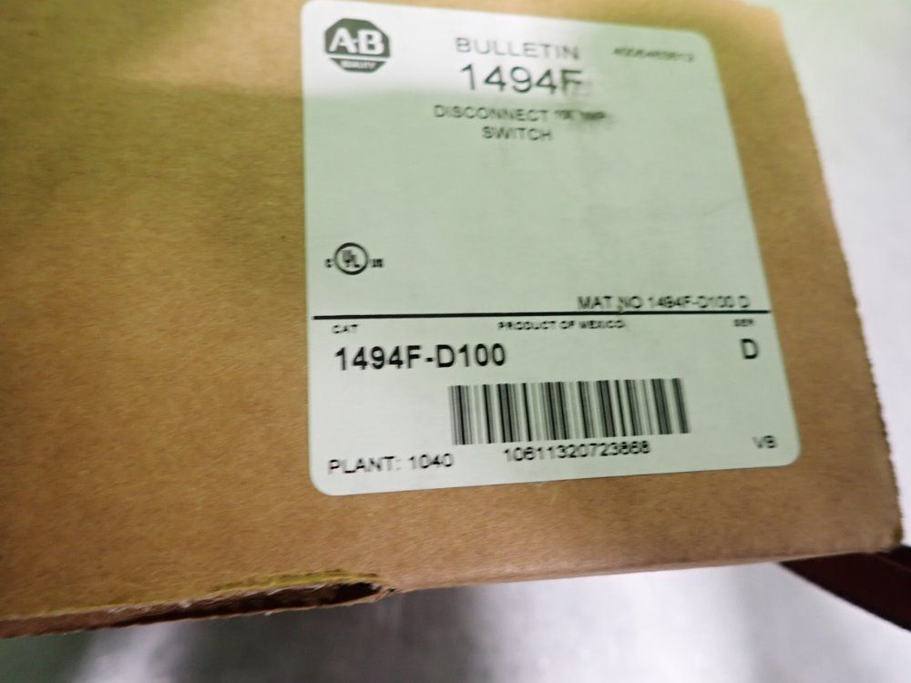 Allen Bradley 1494f-d100 Disconnect Switch - 1494f-d100