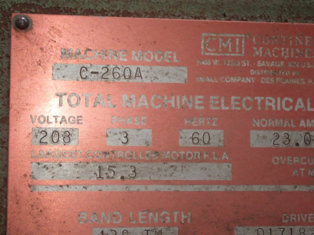 Doall 15" X 15" C-260a Horizontal Band Saw - C-260a