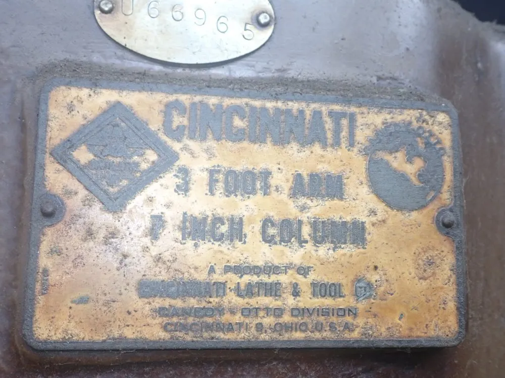 Cincinnati 3' Arm X 7" Column Radial Drill