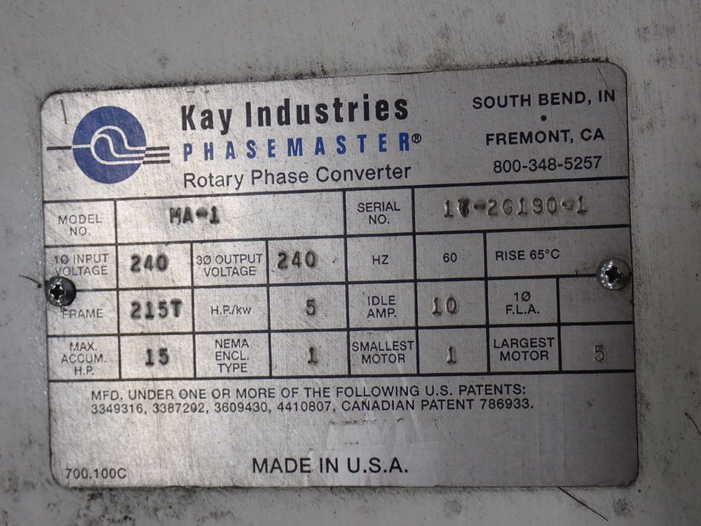 Kay Industries Rotary Phase Converter