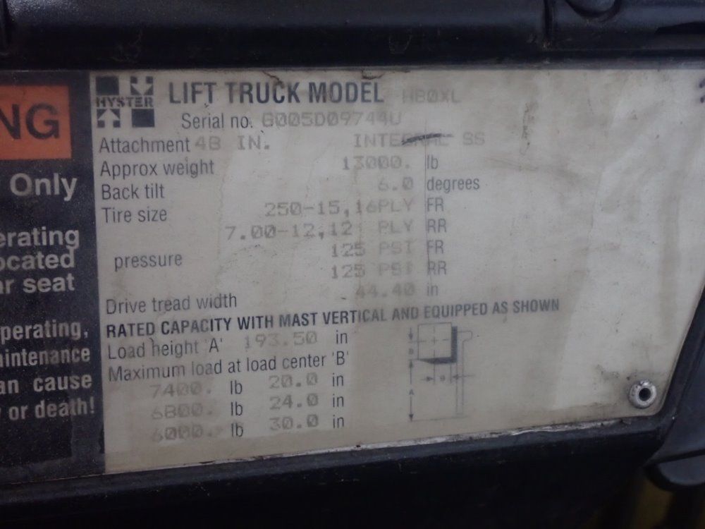 Hyster 7400# H80xl Propane Forklift - H80xl