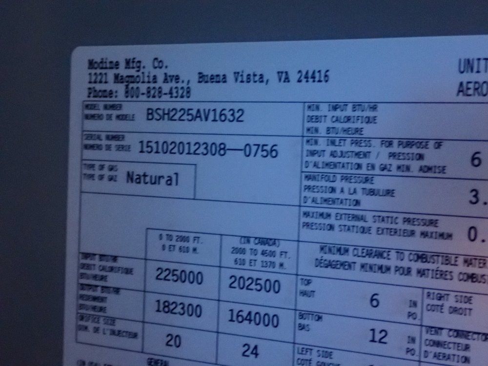 Modine Natural Gas Heater