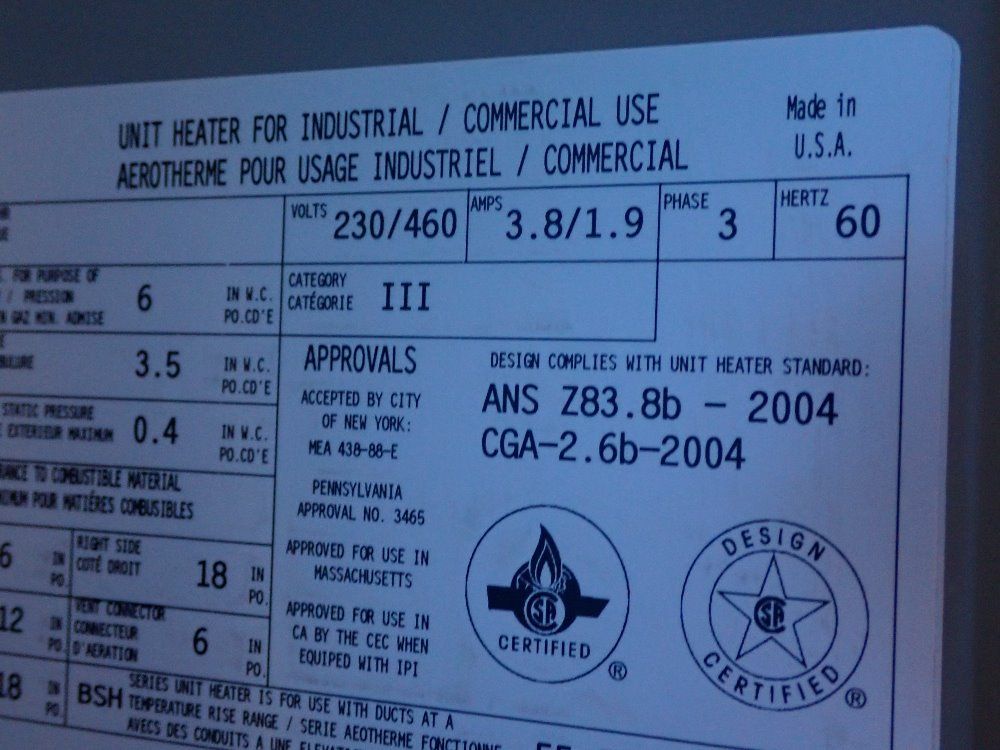 Modine Natural Gas Heater