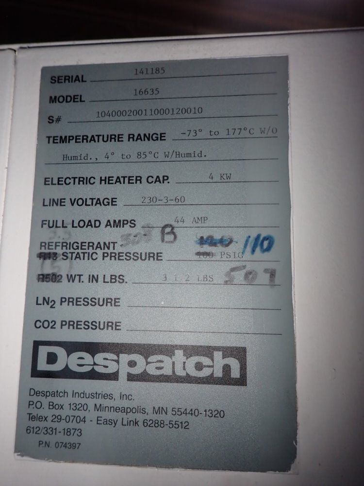 Despatch -73 Deg C-177 Deg C 16635 Humidity Chamber - 16635