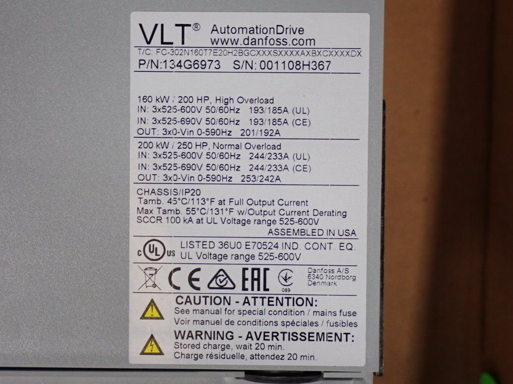 Danfoss 200hp/200kw/201a Vlt Automation Drive Fc 302 - 134g6973