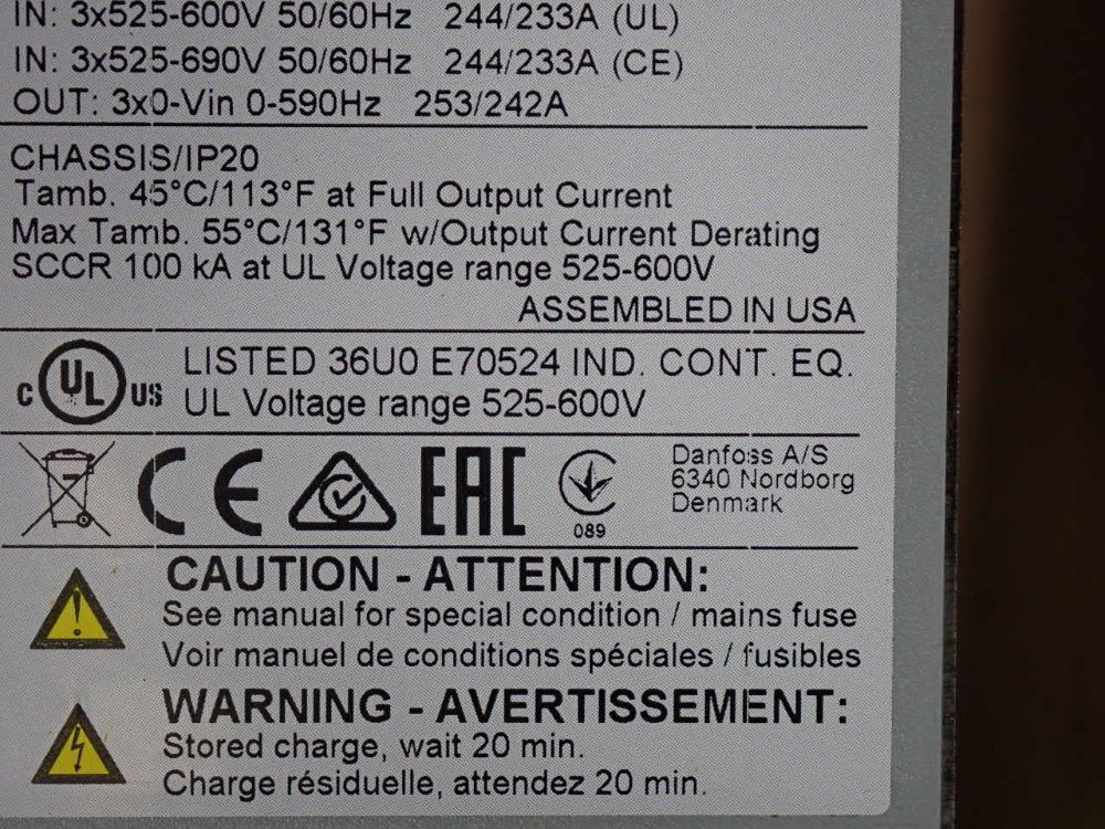 Danfoss 200hp/200kw/201a Vlt Automation Drive Fc 302 - 134g6973