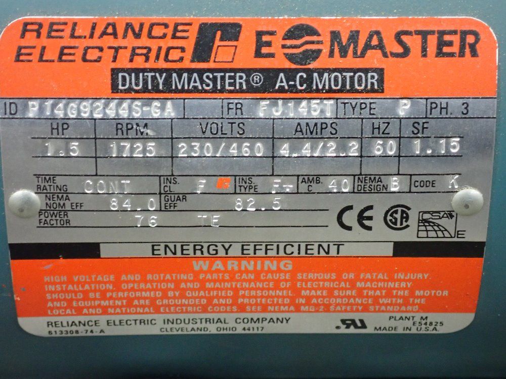 Reliance Electric Co. 1.5 Hp Motor - Duty Master
