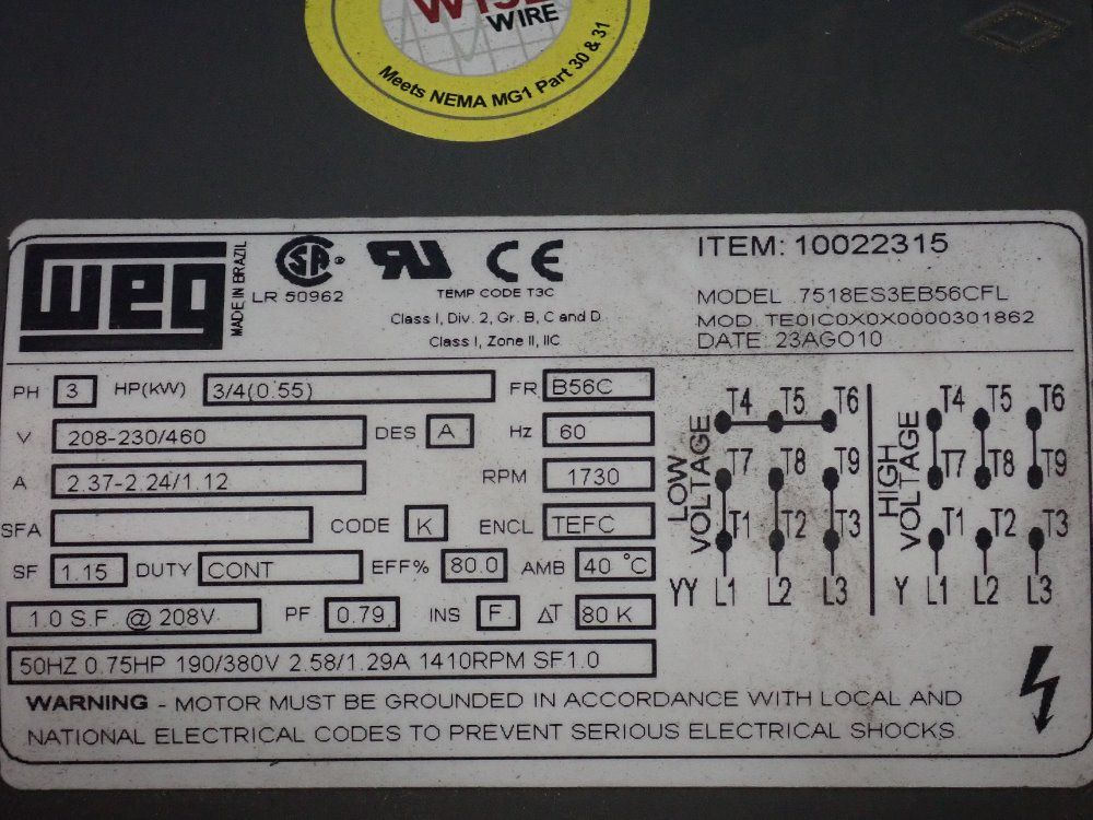 Weg 3/4 Hp Gear Drive - 7518es3eb56cfl