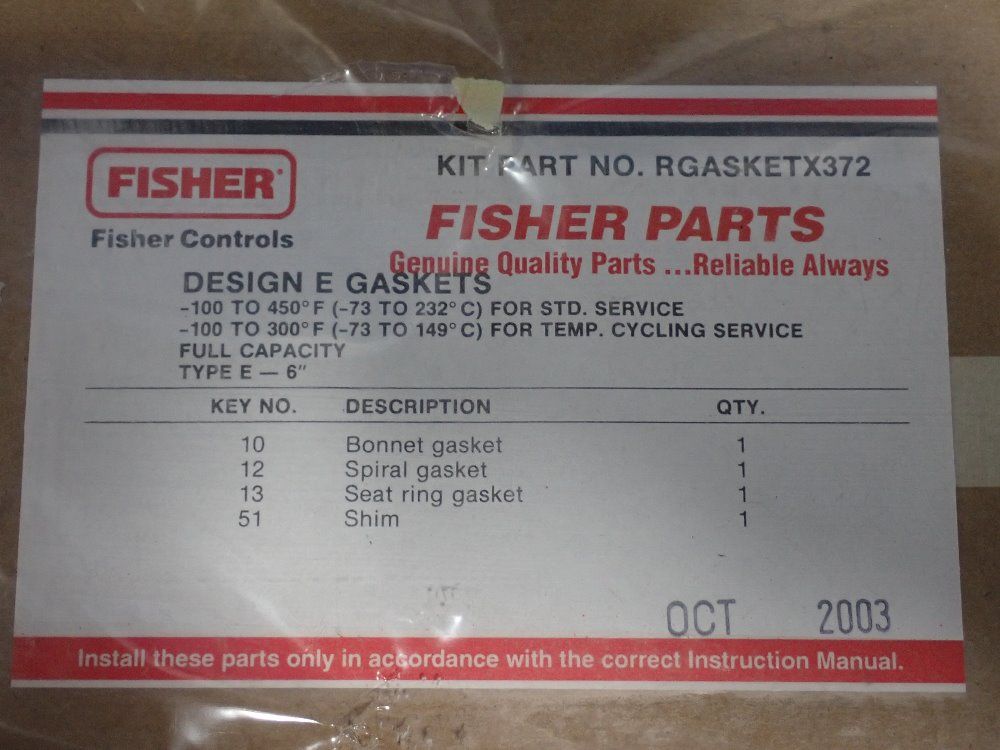 Fisher Controls Gasket Set - Rgasketx372