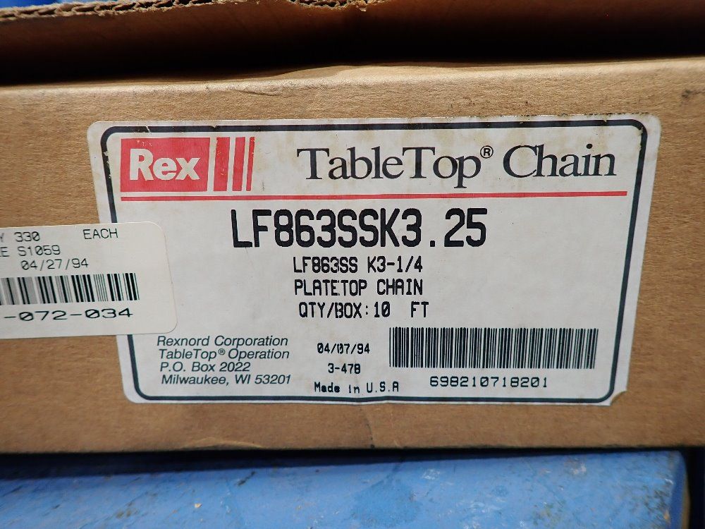 Rexnord 3.25" X 10' Conveyor Chain - Lf863ssk3.25