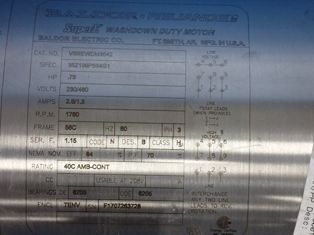 Baldor Electric Co. .75 Hp Motor - Vssewdm3542