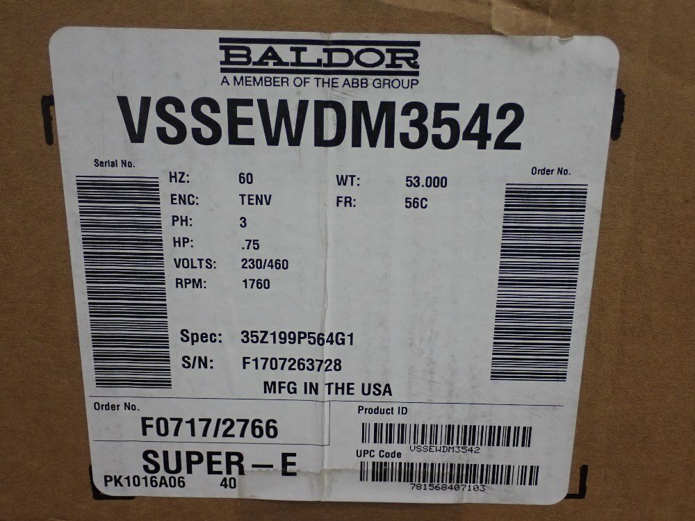 Baldor Electric Co. .75 Hp Motor - Vssewdm3542