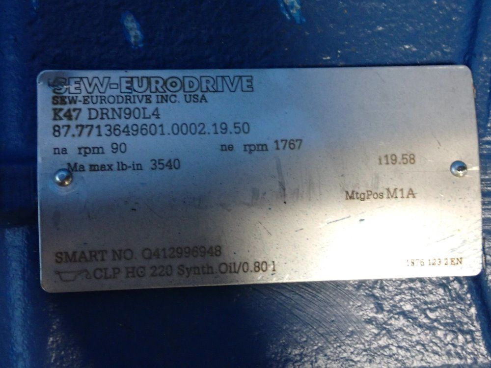 Sew-eurodrive 2 Hp Gear Drive - K47drn90l4