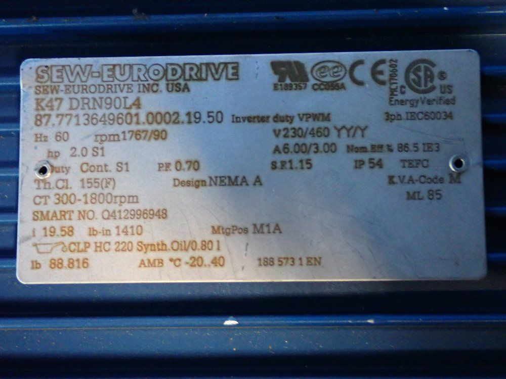 Sew-eurodrive 2 Hp Gear Drive - K47drn90l4