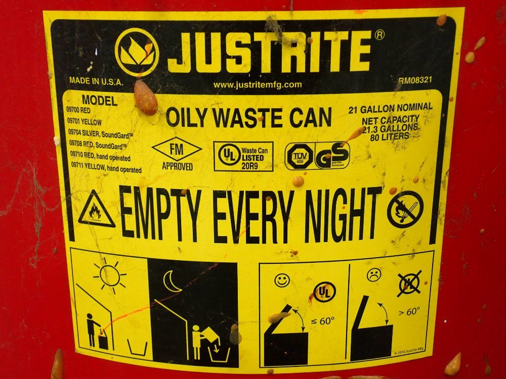 Justrite 21 Gallons Oily Waste Can - 09700 Red