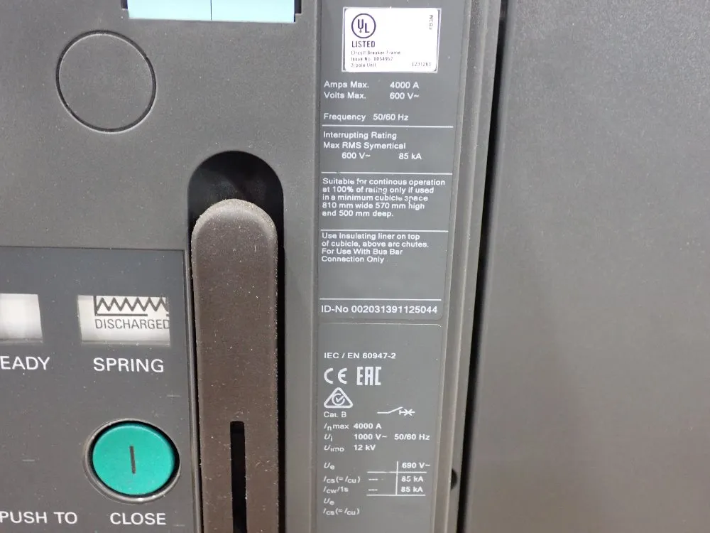 Siemens Gamesa 4000 Amp/600 V Power Circuit Breaker - 3wl5340-4f3-a17