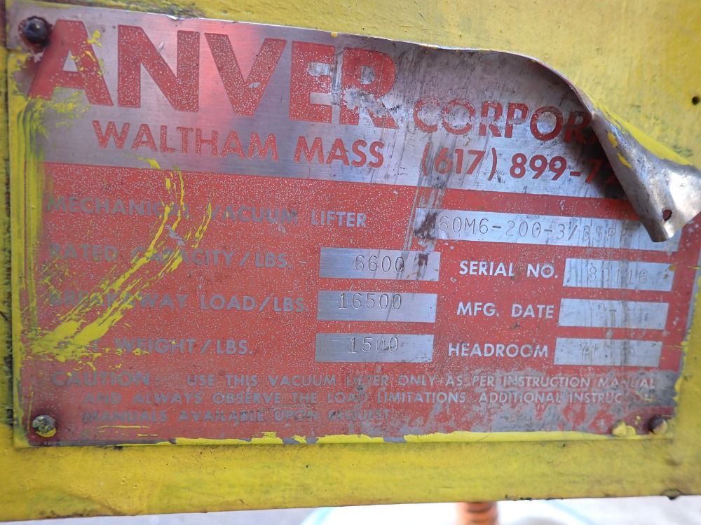 Anver 6600lb Vacuum Lift - 860m6-200-3/35pf