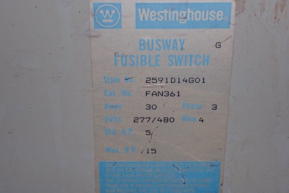 Westinghouse 30 Amp / 480 V Fusible Disconnect - Fan361