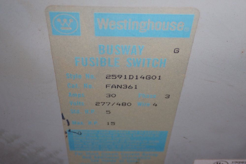 Westinghouse 30 Amp / 480 V Fusible Disconnect Switch - Fan361