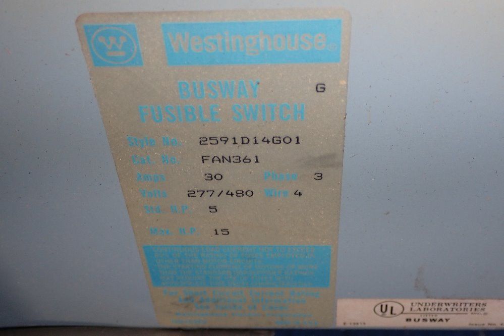 Westinghouse 30 Amp / 480 V Fusible Disconnect Switch - Fan361