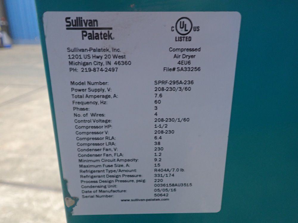 Sullivan Palatek 1.5hp Compressed Air Dryer - Sprf-295a-236