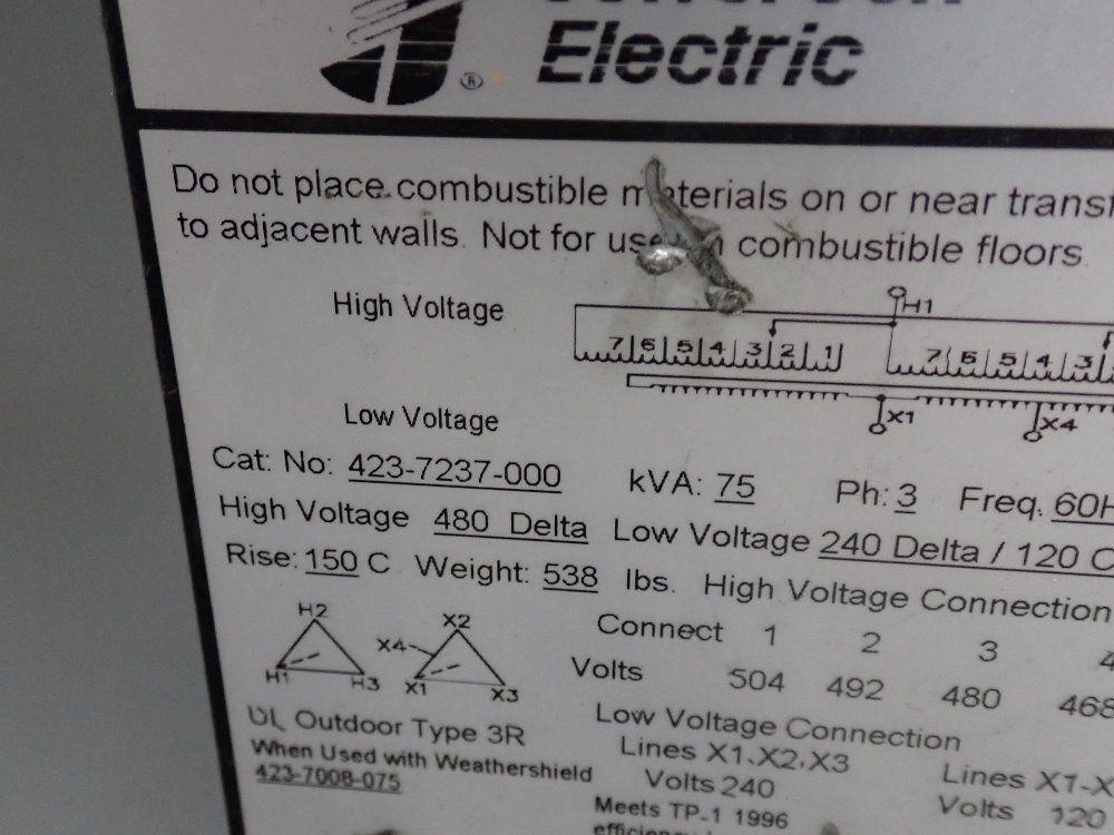 Jefferson Electrical 75 Kva Transformer - 423-7237-000
