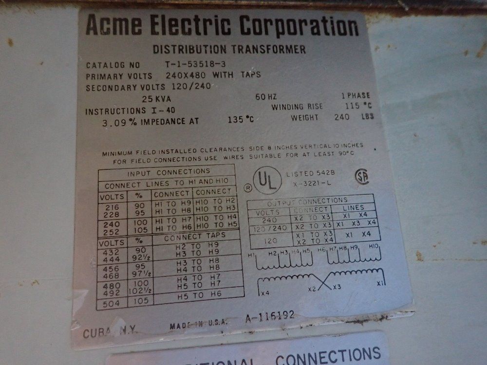 Acme Electriic Corp. 25 Kva Transformer - T-1-53518-3
