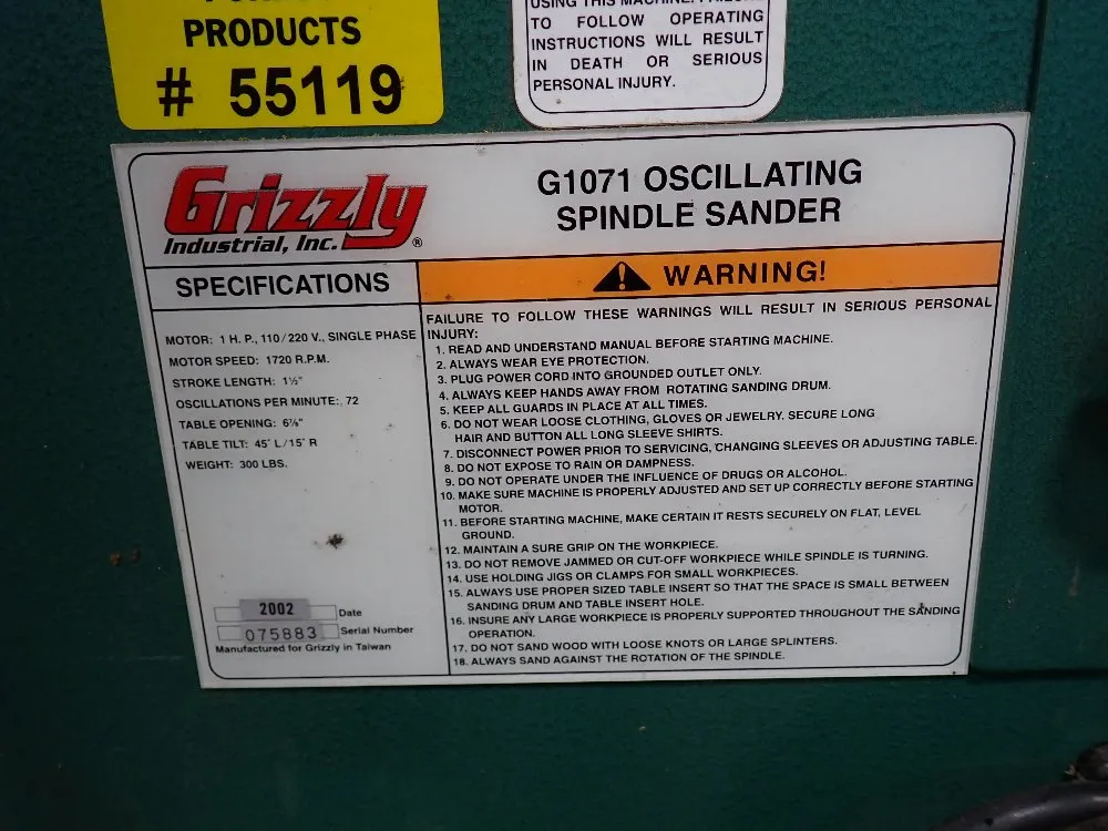Grizzly Spindle Sander - G1071
