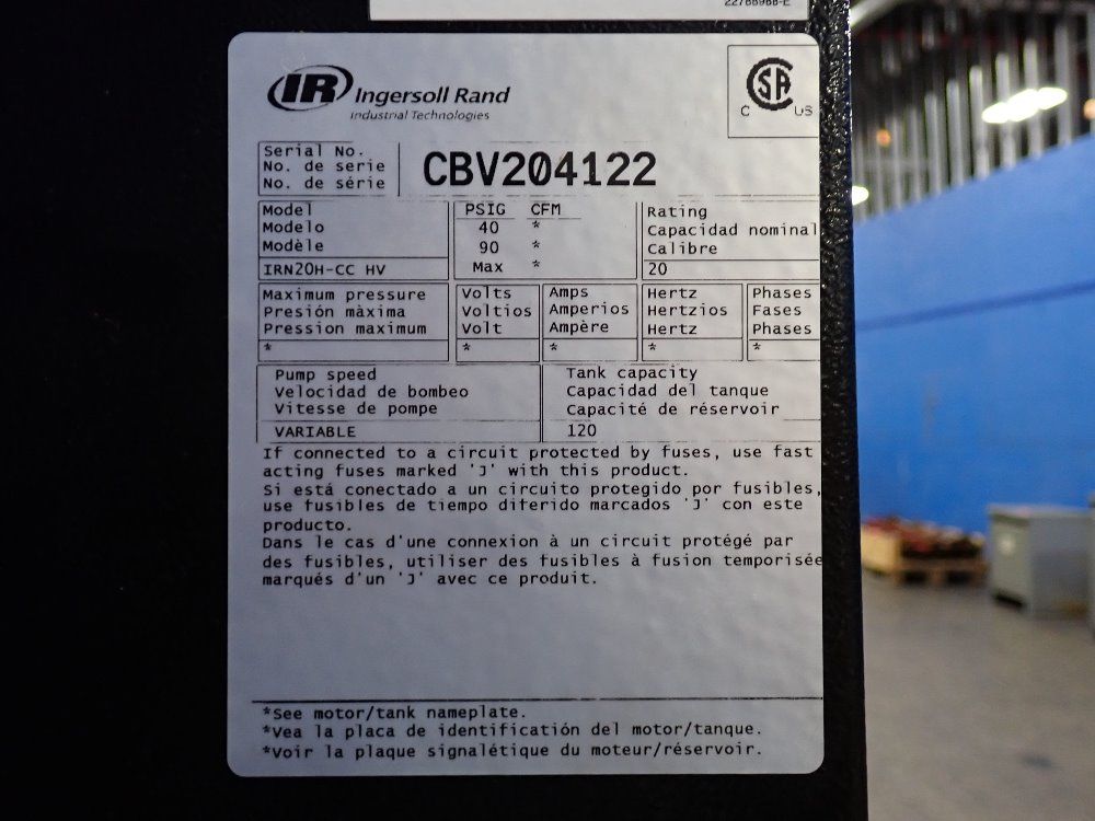 Ingersoll Rand Air Compressor - Irn20h-cchv