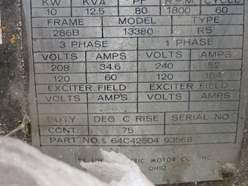 Lima 12.5 Kva/10 Kw Ac Generator