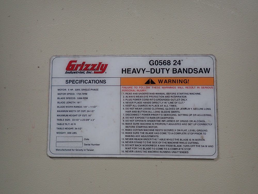Grizzly Vertical Band Saw - Go568 24