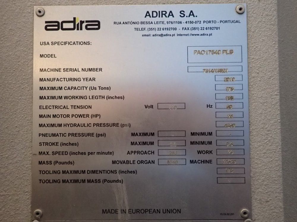 Adira 2010 Adira 175 Ton X 13 6axis Cnc Press Brake 