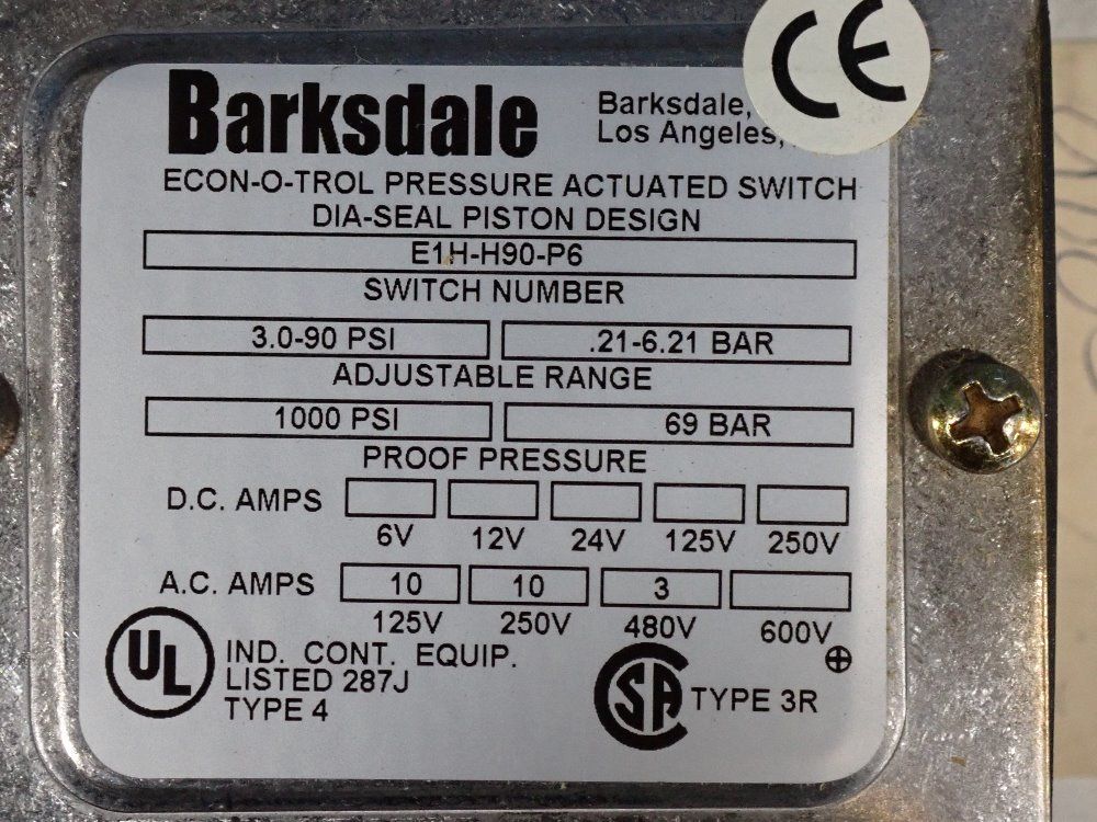 Barksdale Pressure Actuated Switch - Eih-h90-p6