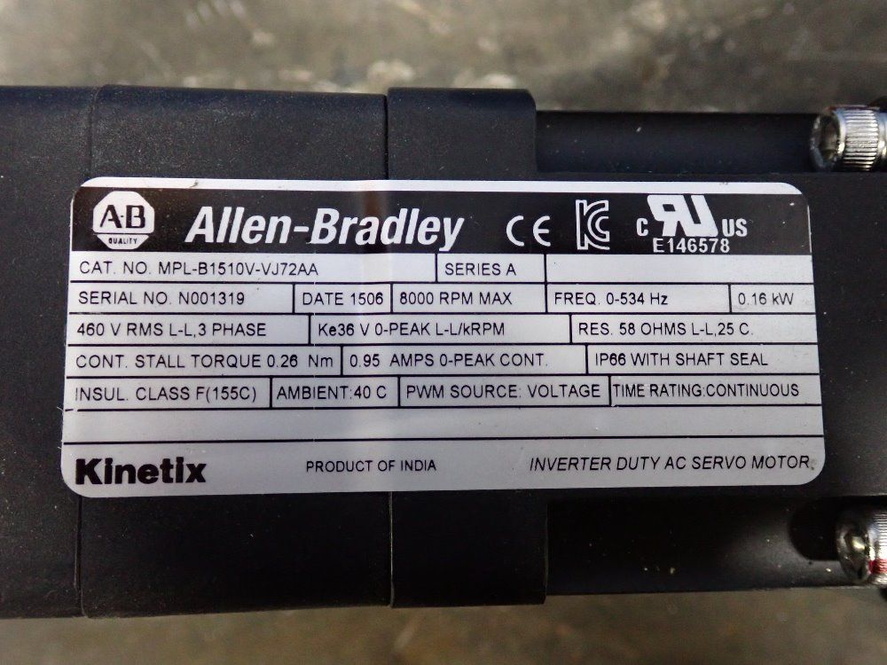 Allen Bradley .16 Kw Servo Motor - Mpl-b1510v-vj72aa