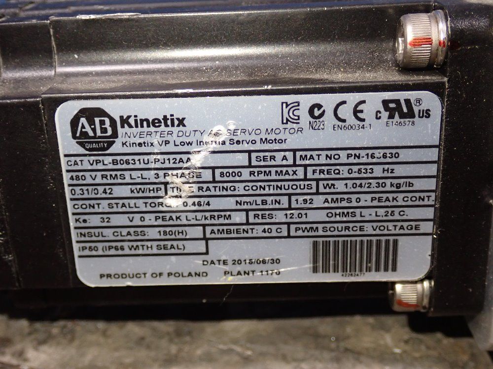 Allen Bradley .42 Hp Servo Motor - Vpl-b0631u-pj12aa