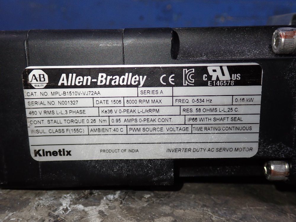 Allen Bradley .16 Kw Servo Motor - Mpl-b1510v-vj72aa