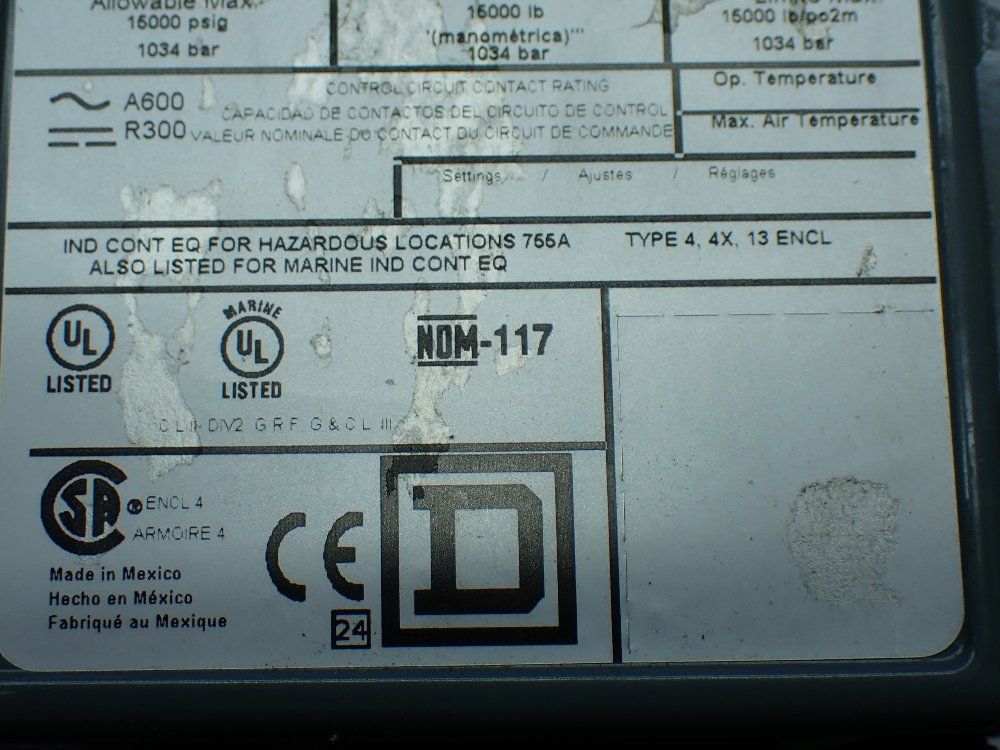 Square D Pressure Switch. - 9012gfw22