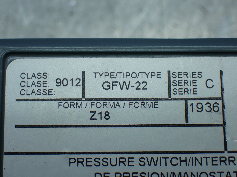 Square D Pressure Switch. - 9012gfw22