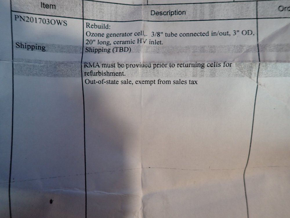 Ozone Water Systems Ozone Generation Cell - Pn201703ows