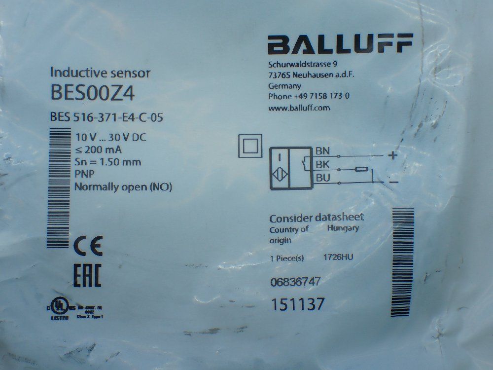 Balluff Inductive Proximity Sensor. - Bes00z4