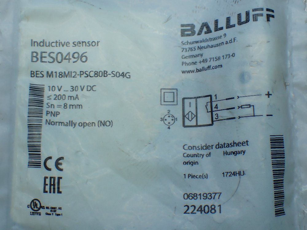 Balluff Inductive Proximity Sensor. - Bes0496