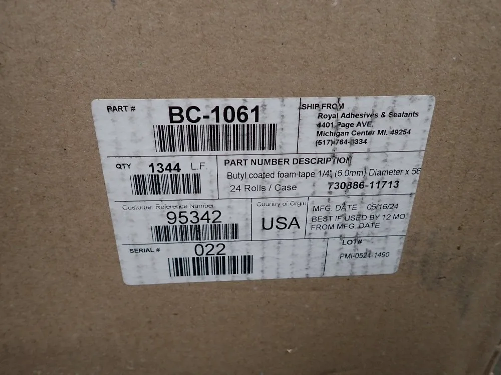 Royal Adhesives .25" Butyl Coated Foam Tape - Bc-1061