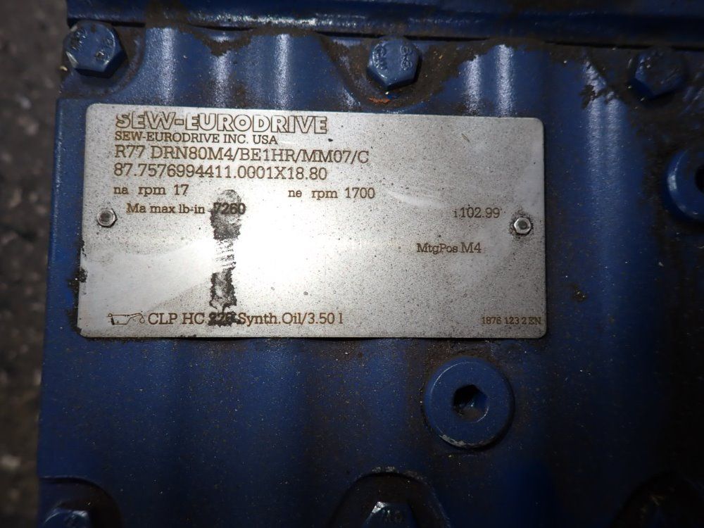Sew Eurodrive 1 Hp Gear Drive - R77 Drn80m4/be1hr/mm07/c