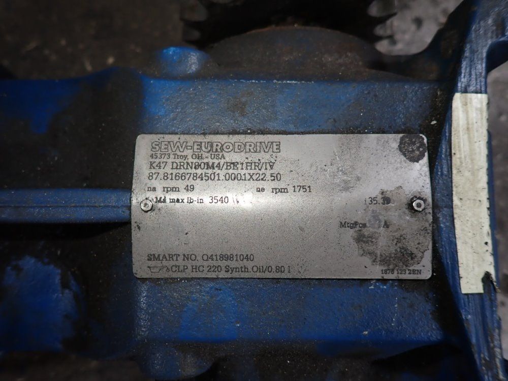 Sew Eurodrive 1 Hp Gear Drive - K47 Drn80m4/be1hr/1v