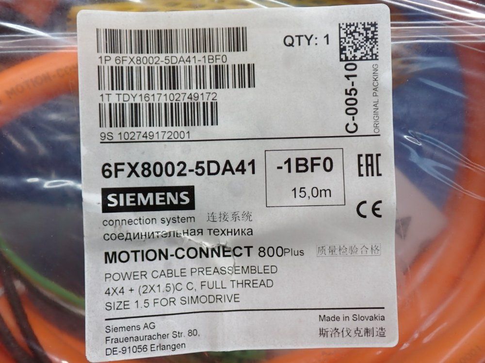 Siemens Simodrive Motion-connect 800plus Power Connection Cable - 6fx8002-5da41-1bf0