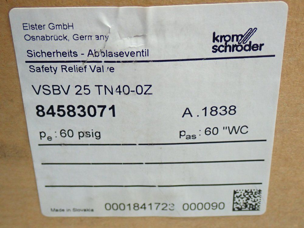 Krom Schroder 58 Psig Relief Valve Unit - 84583071