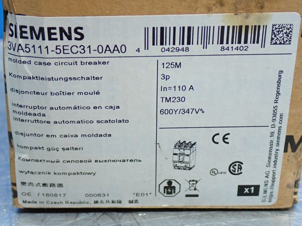 Siemens Molded Case Circuit Breaker - 3va5111-5ec31-0aa0
