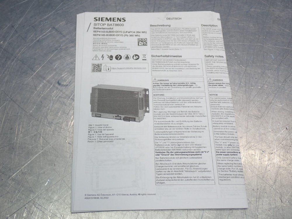 Siemens Uniterruptible Power Supply Battery Module 